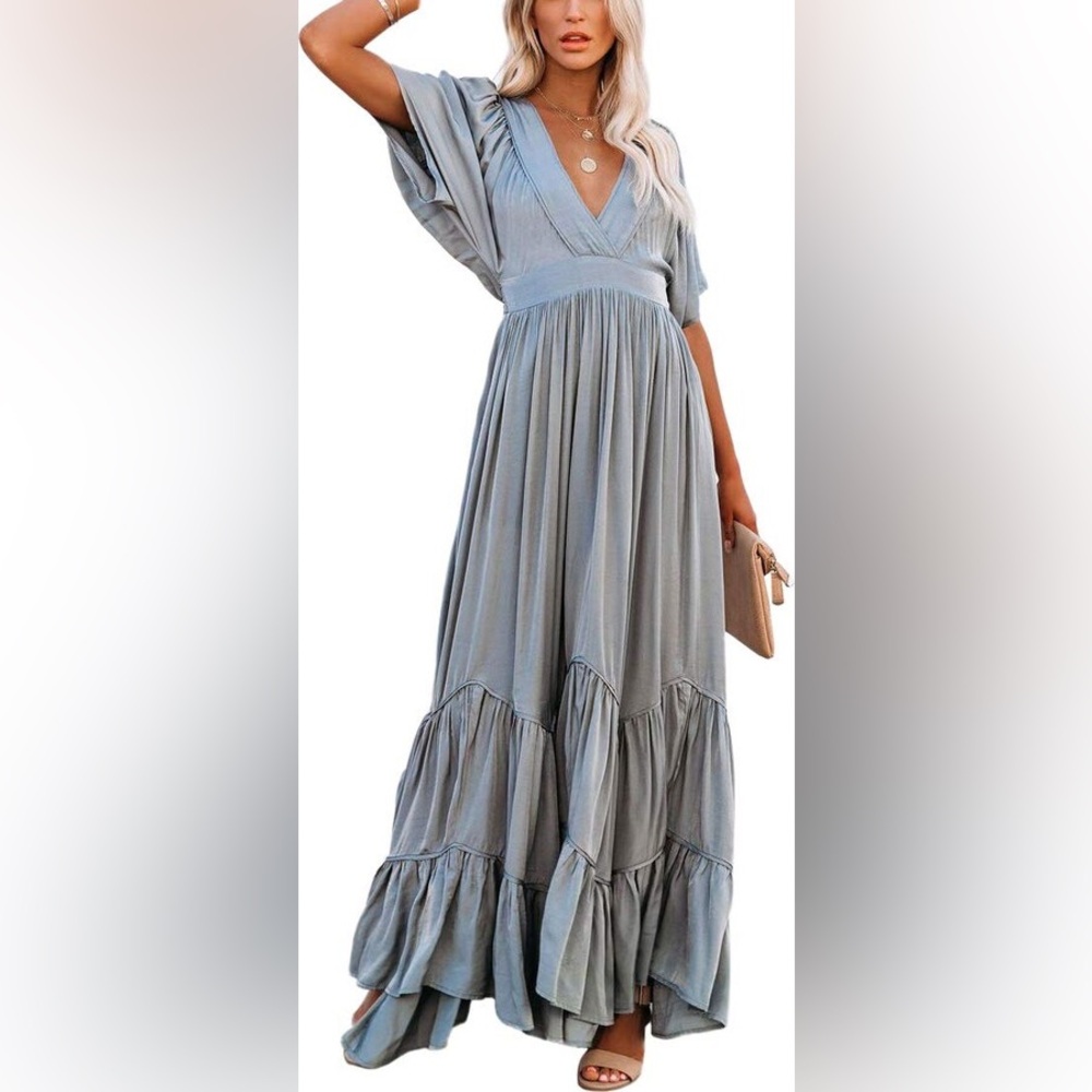 LaSuiveur Women's Summer Casual Loose Long Dress Short Sleeve Small